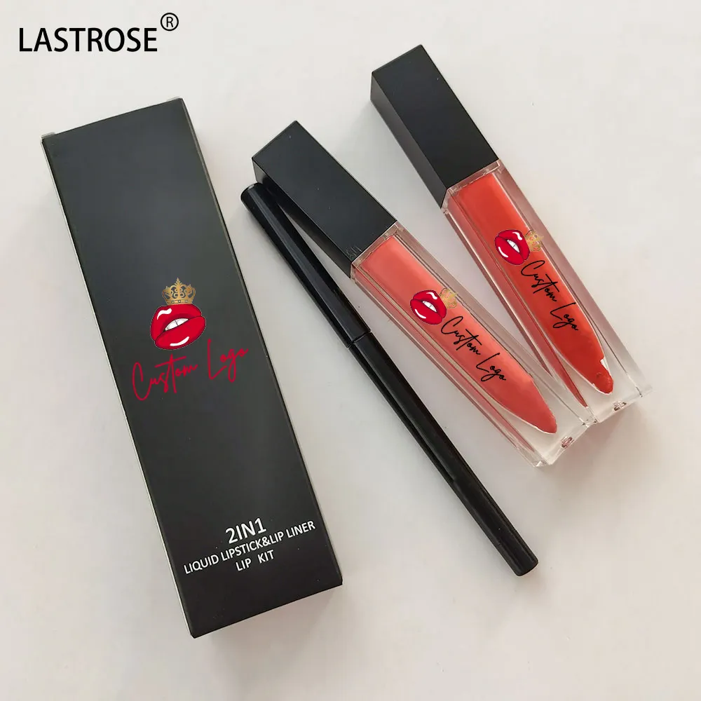 Diskon besar lipgloss label pribadi lipstik cair dan lipliner dalam kotak cocok membuat logo Anda sendiri set lip gloss vegan matte