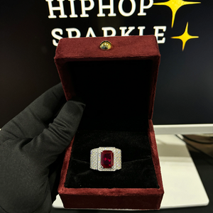 Red Emerald Cut Iced Out <b>Ring</b> for <b>Men</b> Hip Hop 925 Sterling Silver Moissanite Diamond Luxury Bling Engagement Fashion - Product Image 2
