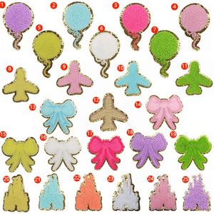 New Iron On/sticker Glitter Edge <b>Balloon</b> Bowknot Castles Shape Chenille Patch for Decoration - Product Image 2