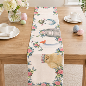 Chemin de table floral en aquarelle crème avec lapin, agneau, canard et poussin pour le brunch de Pâques, fête de printemps, décoration de table en gros - Product Image 1