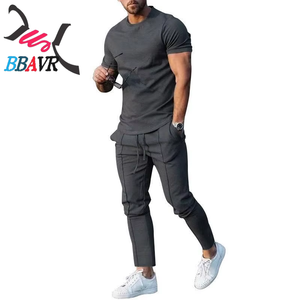 Summer Sport Men <b>T</b> Shirt <b>Track</b> Suit Sports Suit Men's Solid Color Casual Round Neck Short Sleeve Sports Two-piece Men - Product Image 6