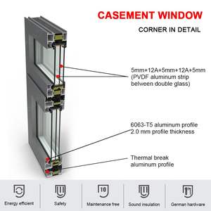 Fenêtres en aluminium de style européen de haute qualité, <span class=keywords><strong>double</strong></span> <span class=keywords><strong>vitrage</strong></span>, fenêtre à battants inclinables et pivotants - Product Image 3