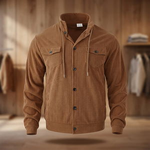 <b>Men's</b> <b>Corduroy</b> Stand Collar <b>Jacket</b> Casual Outerwear for Autumn Winter - Product Image 4