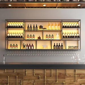 Meuble à vin lumineux multi-étages moderne pour bar commercial et présentoir mural en fer forgé sur mesure - Product Image 2