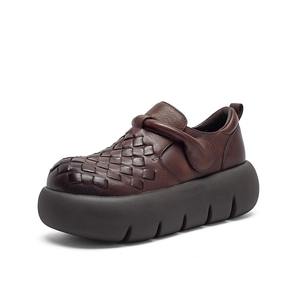 Zapatos retro cómodos de cuero genuino, de color uniforme por dentro y por fuera, aptos para uso diario y versátiles para mujer. - Product Image 1