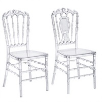 Chaise de mariage d'extérieur en acrylique transparente, style Napoléon, en résine détachable, en forme de couronne, en matériau PC commercial, couleur cristal