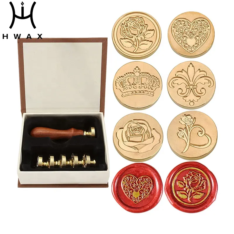 Lakzegel Set 6 Botanische Serie Seal Wax Stempel Koppen + 1 Houten Handvat Wax Seal Stamp Set