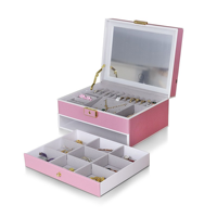 Boîte à bijoux double couche avec miroir, lumière LED tactile, grande capacité, organiseur, plateau à bagues, tiroir coulissant, étui de rangement pour boucles d'oreilles