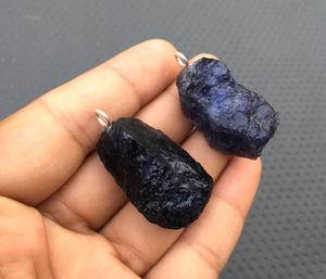 Awesome Quality Natural Blue Iolite Gemstone Rough Pendant Jewelry Making 92.5 Sterling Silver 2-Piece Trendy Gift Factory Price - Product Image 2