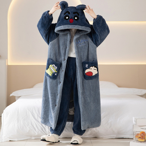 Conjuntos de ropa de dormir Pijamas de invierno Camisón de felpa para hombres Pantalones Pijamas gruesos Ropa de casa para jóvenes y de mediana edad - Product Image 4