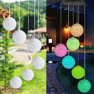 Lampu Outdoor Warna Mengubah LED Bola Kristal Tenaga Surya Lonceng Angin Lampu Ponsel Gantung Patio Lampu Solar Angin Bunyi Genta Lonceng Bola