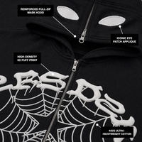 Sudadera con capucha Y2K de algodón grueso de 450 g con cremallera completa y gráfico de malla, estilo OEM personalizado para ropa urbana de alta gama