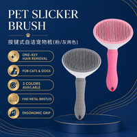 Brosse à poils pour animaux de compagnie auto-nettoyante, mignonne, de style dessin animé, avec système d'élimination des poils en un clic, pour chiens, poils fins en plastique