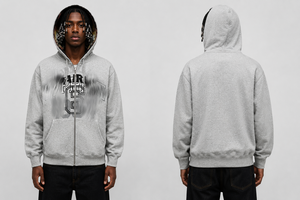Felpa con Zip <span class=keywords><strong>Oversize</strong></span> Personalizzata con Stampa Interna sul Cappuccio, Stile <span class=keywords><strong>Vintage</strong></span> College Letter, Felpa Full-Zip per Uomo - Product Image 3