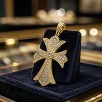 Pendentif Croix Iced Out en Laiton Plaqué Or 18K, Micro-Pavé de Zircons, Collier Hip Hop pour Hommes, Femmes et Rappers