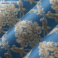 Papier peint 3D en tissu non tissé de style européen damassé pour chambre douillette et fond de télévision, bleu luxueux, design simple pour la maison