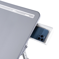 Nouveau support pour ordinateur portable réglable en MDF avec revêtement en cuir PVC, pieds confortables et tiroir, pour bureau ou table d'étude pour enfants, gris clair