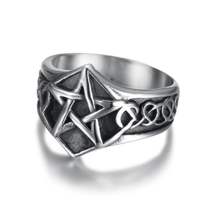 Personnalisé <span class=keywords><strong>Église</strong></span> <span class=keywords><strong>De</strong></span> <span class=keywords><strong>Satan</strong></span> Bande Pentagramme Étoiles Celtics Noeud Satanique Acier Inoxydable Anneaux taille 7-13 - Product Image 2