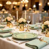 Assiettes de présentation vertes antiques de 13 pouces en plastique pour dîner, fête, mariage, Noël, décoration de table