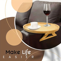 Plateau en bois multifonctionnel moderne à un seul niveau en bambou, pliable, pour salon, avec accoudoirs, type sur pied, finition laquée
