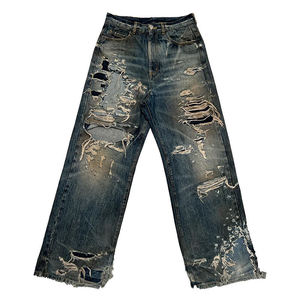 Pantalones Vaqueros de Mezclilla Vintage para Hombre, Estilo Hip Hop, 14 Onzas, Lavado a la Piedra, Desgastados, de Pierna Ancha, Rotos, Holgados, de Secado Rápido - Product Image 2