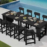 Ensemble de salle à manger d'extérieur peu encombrant, table et chaises hauteur bar, en HDPE imitation bois, résistant aux intempéries, pour jardin, bord de piscine, terrasse
