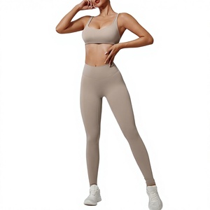 <b>Red</b> Seamless Yoga Set High Waist Leggings <b>Crop</b> <b>Top</b> Racerback Square Neck 2 Piece Activewear Full Length Spandex Polyester - Product Image 5