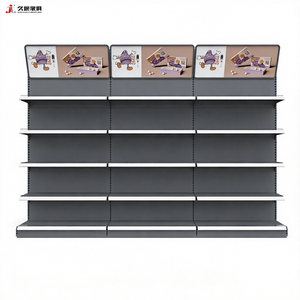 Étagère de présentation de marchandises JIUSHUN, présentoir de supermarché en métal personnalisé avec panneau d'affichage triangulaire - Product Image 1