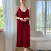 Elegantes Damen-Maxikleid aus 100% Kaschmir mit V-Ausschnitt, dünnen Trägern, ärmellos, lang, weich und vielseitig zum Schichten geeignet