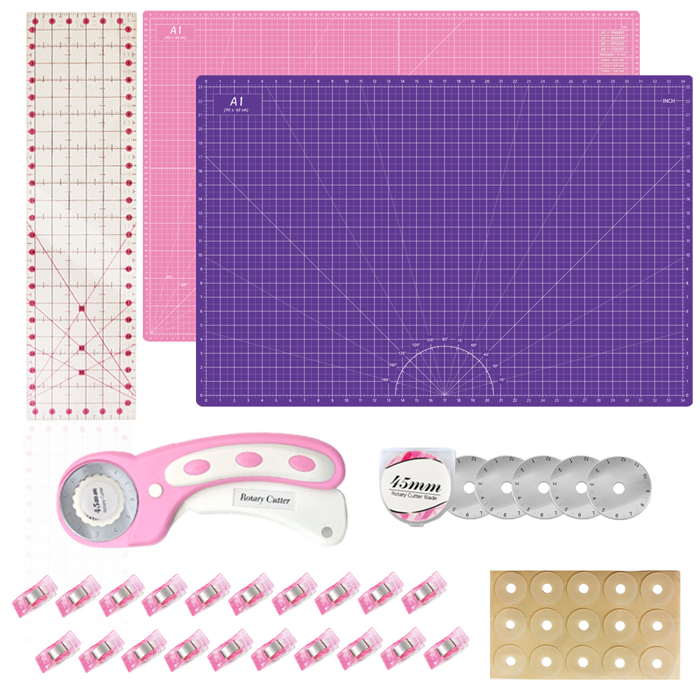 Ensemble de tapis de découpe et de cutter rotatif Pink-A1