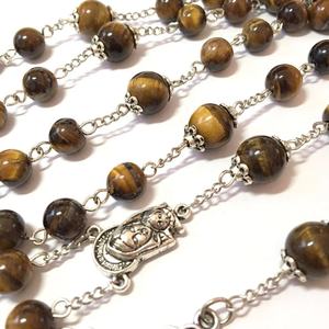 Su misura di tigre perline di pietra <span class=keywords><strong>rosario</strong></span> Coroncina religioso croce pendente <span class=keywords><strong>in</strong></span> <span class=keywords><strong>argento</strong></span> di placcatura Cattolica <span class=keywords><strong>collana</strong></span> di perline Rosari - Product Image 4