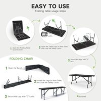 Ensemble table pliante 6FT avec 2 bancs pliants en HDPE, conception de sécurité verrouillable, pliable et portable pour le camping, les pique-niques, les fêtes et les activités de plein air