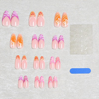 Fournitures pour ongles : Faux ongles à presser en ABS, design personnalisé fait main, motif Coquillage Tropical Hibiscus, forme Stiletto, pour doigts, couverture complète