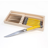 Ensemble de 6 couteaux à steak très vendus, avec support en plastique multicolore, lames en acier inoxydable ergonomiques et élégantes, métalliques et ambidextres