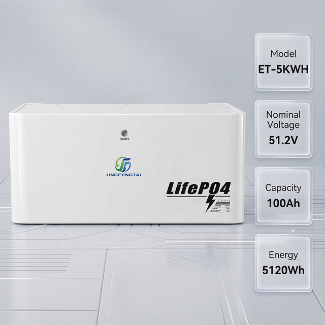 Solar Home Off-Grid JFT 51.2V Lothium Battery 5kWh 100Ah LiFePO4 Battery Storage at Home Stackable Energy System 6000+ Cycles
