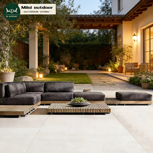 Venta caliente de fábrica al aire libre teca L forma sofá Hotel jardín asiento de madera lujo 4 personas muebles de Patio conjunto - Product Image 1