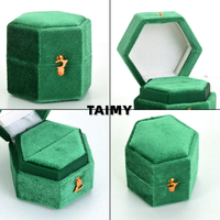 Boîte à bague hexagonale personnalisée avec logo, à couvercle rabattable et serrure, pour demande en mariage, fiançailles, cadeau, élégante boîte à bijoux en velours