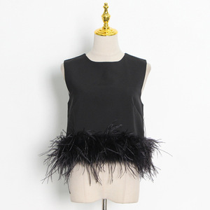 Top Corto sin Mangas con Diseño Moderno y Adorno de Plumas para <span class=keywords><strong>Mujer</strong></span>, Top Corto con Plumas de Avestruz - Product Image 5