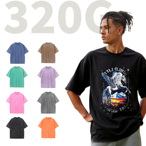 SHENGSHI T-shirt pour hommes en vrac personnalisé 320g décontracté col rond doux lavage à l'acide rétro quotidien avec Logo personnalisé T-shirt décontracté pour quantité minimale de commande d'équipe 5 pièces - Product Image 1