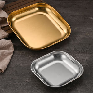 Assiette carrée en acier inoxydable 304, dorée ou argentée, pour servir des en-cas, utilisation en fête, assiette creuse - Product Image 1
