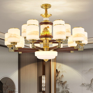 Chinese Style Chandelier All Copper Solid Wood Multi Head LED <b>Light</b> For Living Room Dining Room Villa <b>Ceiling</b> Lamp - Product Image 1