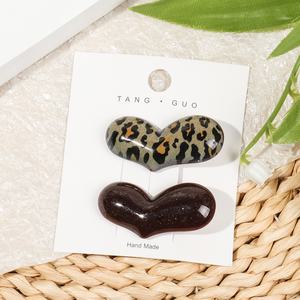 กิ๊บติดผมลายเสือดาวสีน้ำตาลกาแฟ กิ๊บปากเป็ดทรงเรขาคณิตสีสันตัดกัน ชุดกิ๊บติดผม ขายส่งอุปกรณ์เสริมผม - Product Image 6