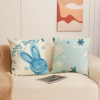 Housse de coussin YINUAN bleu clair avec motif lapin de Pâques et fleurs, fermeture éclair, décorative