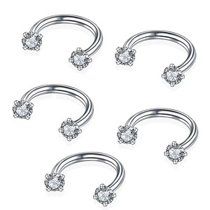 Anillo de Herradura en Forma de U de Acero Inoxidable 316L con Rosca Interna |   Joyería para Piercings de Labios, Nariz y Cartílago con Zirconia - Product Image 4