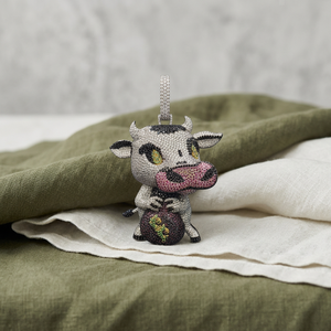 Pendentif Sac d'argent en Moissanite Multicolore avec Motif Vache de Dessin Animé, Unique pour Bijoux Fins, Pendentifs et Breloques - Product Image 4