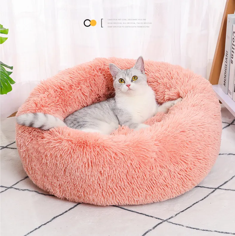 Manufacturer Custom Hot Luxury Plush Fluffy Large Donut Pet Beds Round Washable Removable Dog beds For Dogs Cats