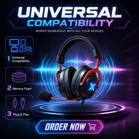 Auriculares para Juegos con Sonido Envolvente 7.1, Directo de Fábrica, Conexión USB Plug and Play, Auriculares Supraaurales con Micrófono Desmontable 2.0/7.1, App