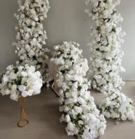 J-FR104 Vente en gros de chemins de table en fleurs artificielles roses et blanches pour la décoration de mariage, chemin de table en fleurs artificielles, chemin de table en fleurs de soie pour mariage