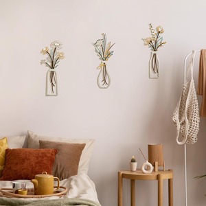 3 Pièces PVC Art <span class=keywords><strong>Déco</strong></span> Fleurs Rondes Décoration Murale Motif Feuillage pour Salon Salle de Bain <span class=keywords><strong>Chambre</strong></span> à Coucher-Cadeau d'Anniversaire (Vase Beige-C) - Product Image 6