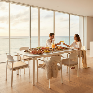 Ensemble <span class=keywords><strong>de</strong></span> salle à manger <span class=keywords><strong>de</strong></span> <span class=keywords><strong>jardin</strong></span> en <span class=keywords><strong>aluminium</strong></span> moderne pour villa, <span class=keywords><strong>table</strong></span> <span class=keywords><strong>extensible</strong></span> pour terrasse, 8 <span class=keywords><strong>chaises</strong></span> confortables, résistant aux intempéries - Product Image 3